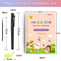 Magic Practice Copybook for Kids 4 Pack Groove Calligraphy for Children with Pen