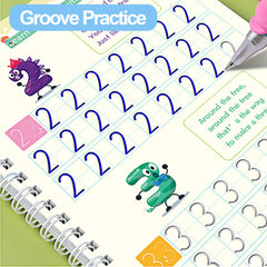 Magic Practice Copybook for Kids 4 Pack Groove Calligraphy for Children with Pen