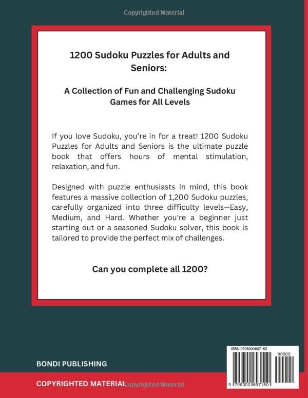 1200 Sudoku Puzzles For Adults: A Book with 1200 Sudoku Games from Easy to Hard