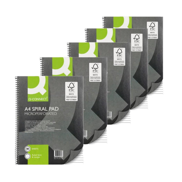 Cover of Q-Connect Ruled Margin Spiral Soft Cover Notebook 160 Pages A4 (5 Pack) KF01072