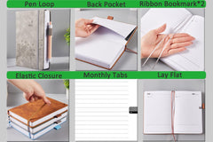 Diary 2026 Day per Page A5, Daily Planner with Monthly Tabs, Back Pocket,