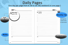 Diary 2026 Day per Page A5, Daily Planner with Monthly Tabs, Back Pocket,