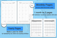 Diary 2026 Day per Page A5, Daily Planner with Monthly Tabs, Back Pocket,