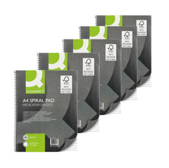 Q-Connect Ruled Margin Spiral Soft Cover Notebook 160 Pages A4 (5 Pack) KF01072