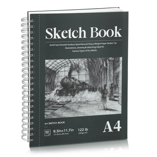 A4 Sketchbook, 60 Sheets Spiral Sketch Book with 200gsm Thick Paper,