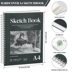 A4 Sketchbook, 60 Sheets Spiral Sketch Book with 200gsm Thick Paper,