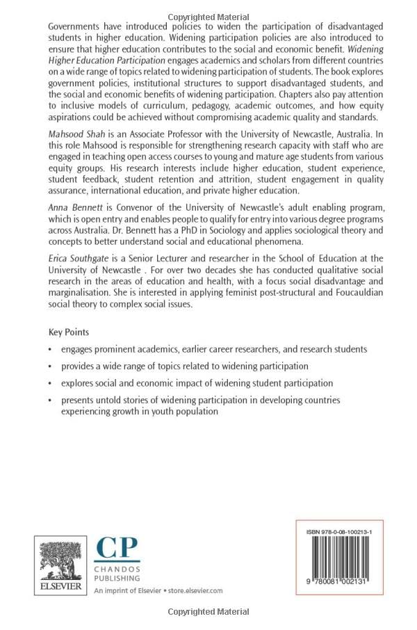 Widening Higher Education Participation: A Global Perspective [Paperback] Shah,  by Mahsood Shah - used book at Perkology Books