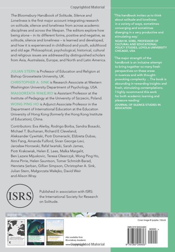 Bloomsbury Handbook of Solitude, Silence and Loneliness, by Julian Stern - used book at Perkology Books