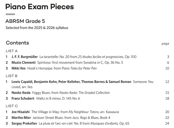Piano Exam Pieces 2025 & 2026, ABRSM Grade 5