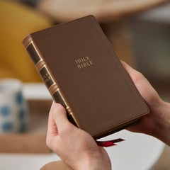 NKJV, Compact Center-Column Reference Bible, Leathersoft, Brown, Red Letter by Thomas Nelson - used book at Perkology Books