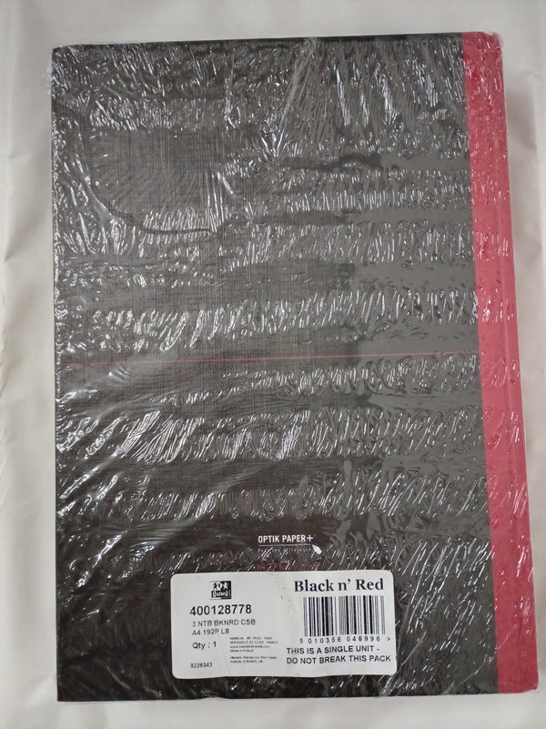 Oxford Black n' Red A4 Notebook, Hardback Casebound, Lined, 192 pages (Pack of 3)