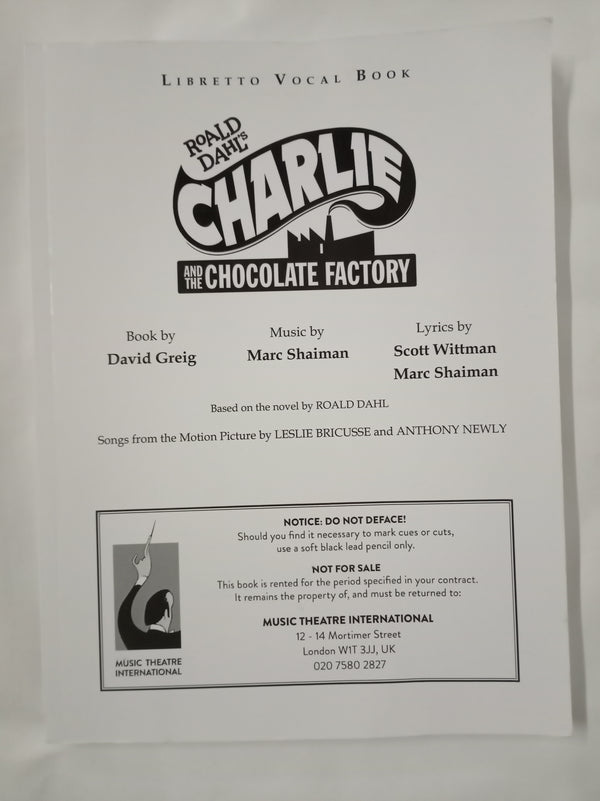 Charlie and the Chocolate Factory - Libretto Vocal Book