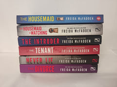 6 Freida McFadden Books: The Housemaid, The Housemaid is Watching, The Divorce, The Tenant, The Intruder, Never Lie