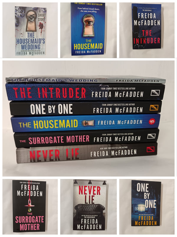 6 Freida McFadden Books: The Housemaid, The Housemaid's Wedding,The Intruder, Never Lie, The Surrogate Mother, One by One