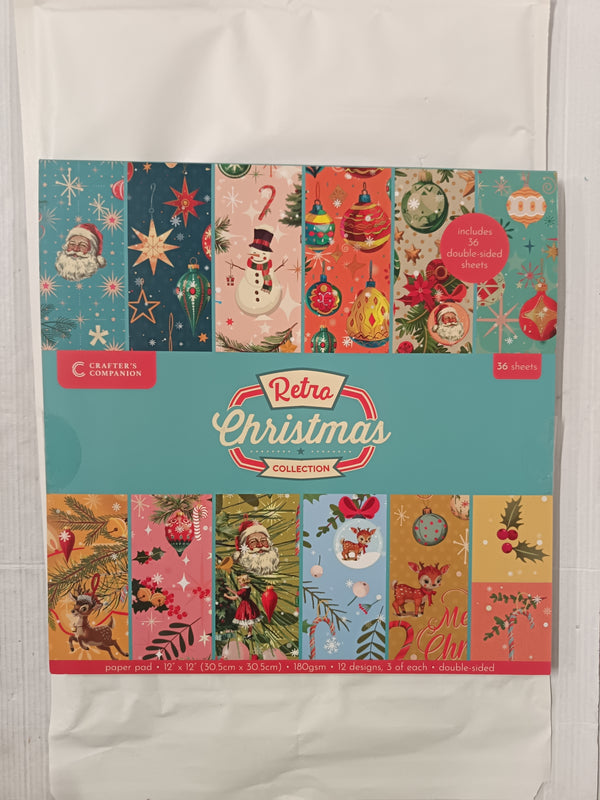 Crafters Companion 12"x12" Paper Pad - Retro Christmas (36 Double Sided sheets)