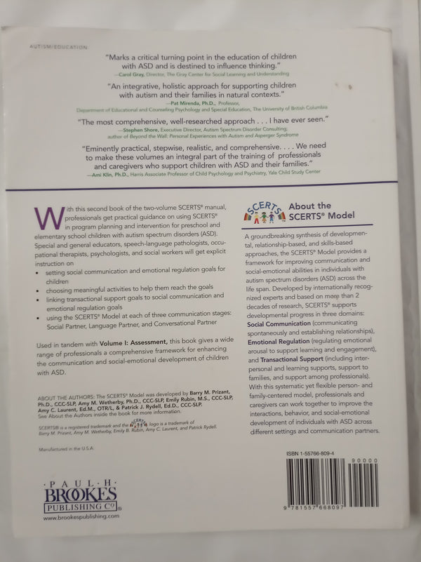 Program Planning and Intervention (v. 2) (The SCERTS Model: A Comprehensive Educational Approach for Children with Autism Spectrum Disorders)