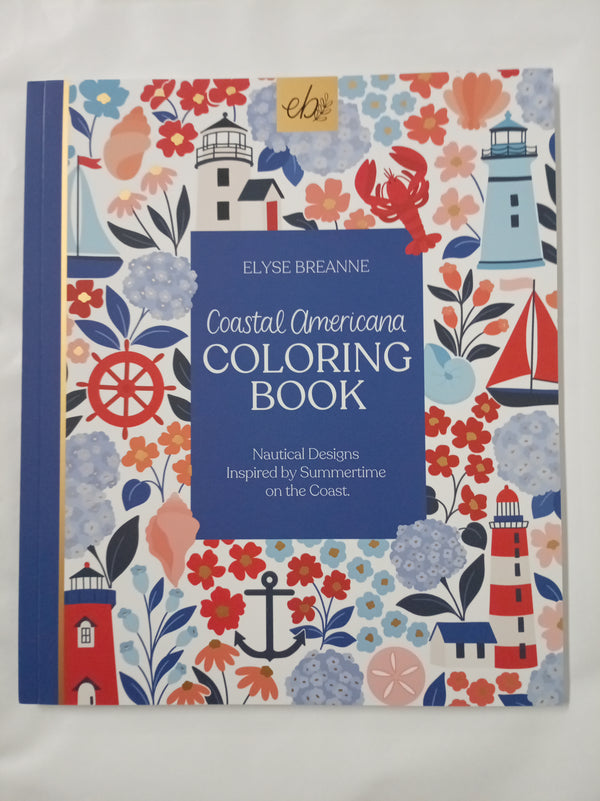 Elyse Breanne Design - Coastal Americana Coloring Book - 40 Single-Sided Pages, Nautical, Beachy and Summer Designs for Adults & Teens (8.5x10)