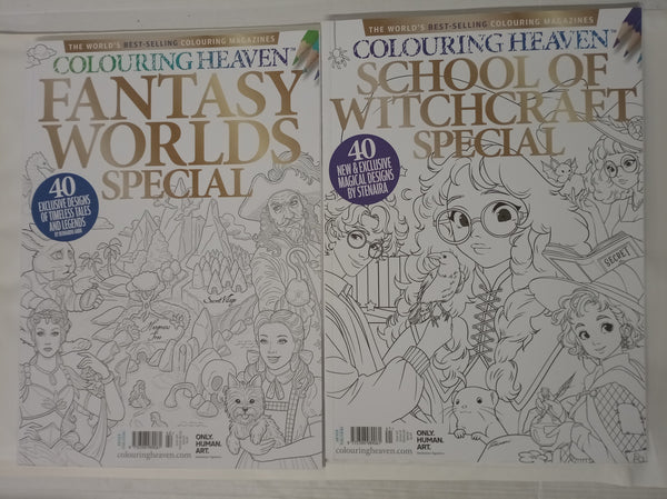 Colouring Heaven Adult Colouring Books Collection of 2 Books Fantasy Worlds & School of Witchcraft