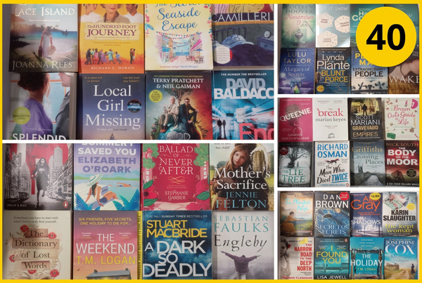 The exact set of 40 used fiction paperbacks included in this bundle