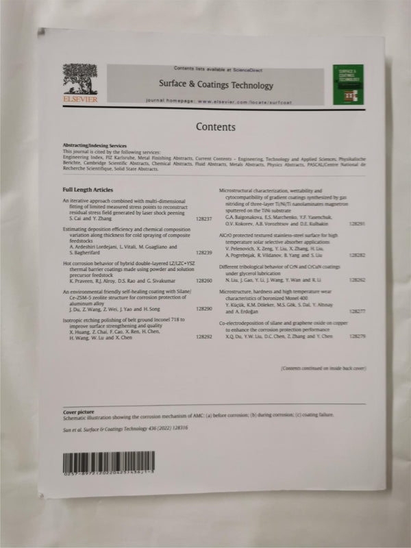 Surface & Coatings Technology Volume 436, 25 April 2022 ISSN 0257-8972