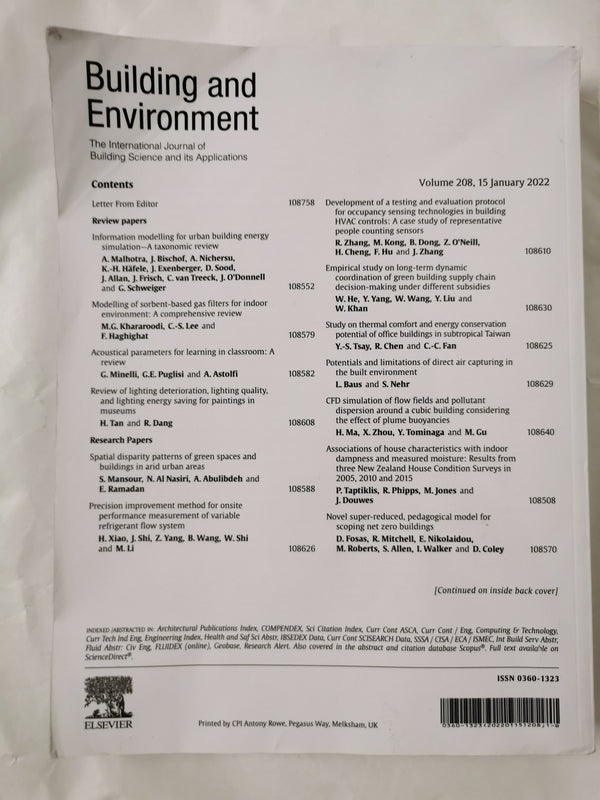 Building and Environment International Journal of Building Science V208 Jan 2022