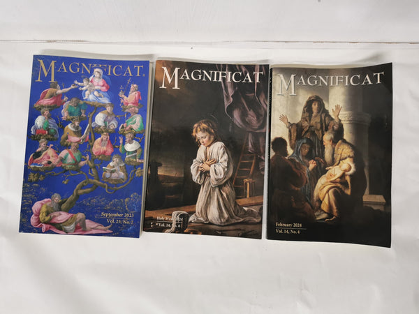 Cover of Magnificat Monthly Vol 14, No 4 & 6 (Feb & Holy Week 2024) & Vol 25, No 7 Sep 23