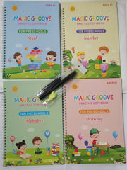 Magic Practice Copybook for Kids 4 Pack Groove Calligraphy for Children with Pen