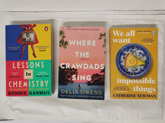 Cover of Where the Crawdads Sing, We All Want Impossible Things & Lessons in Chemistry