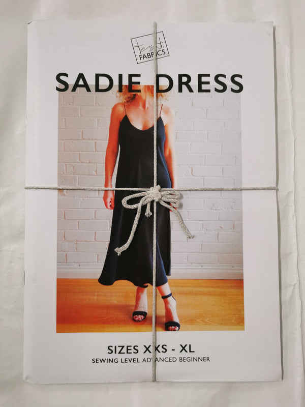 Cover of Sadie Slip Dress Tessuti Sewing Pattern. Size XXS-XL.