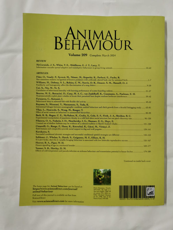 Animal Behaviour Journal Vol 209 Complete March 2024