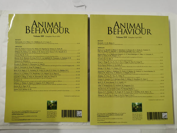 Animal Behaviour Journal Vol 209 & 210 Complete March/Apr 2024