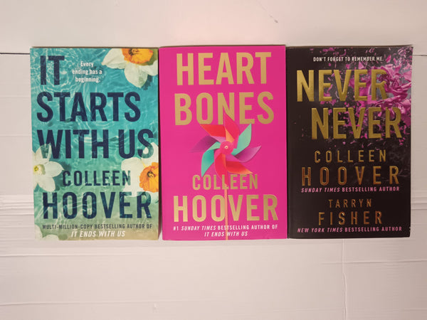 3 Colleen Hoover Bestsellers: Never Never, Heart Bones, It Starts With Us