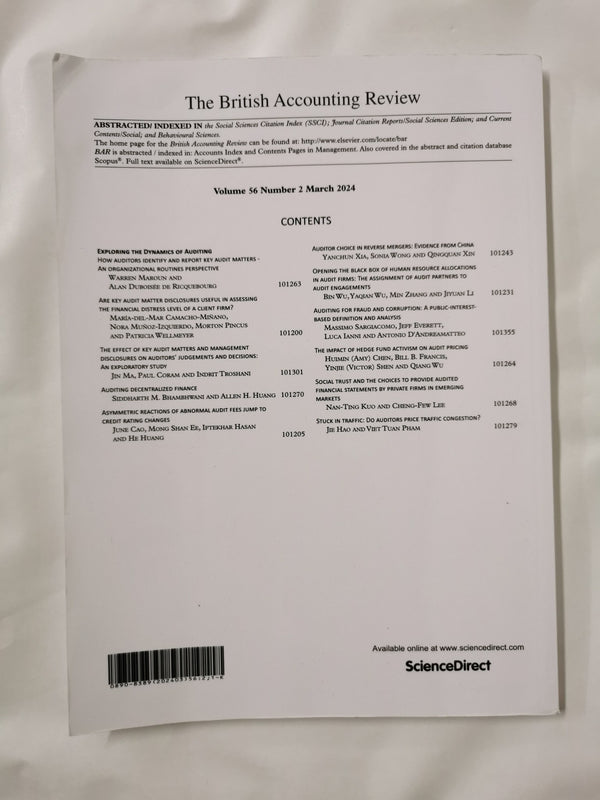 The British Accounting Review, Vol 56, Issues 2, March 2024 (BAFA)