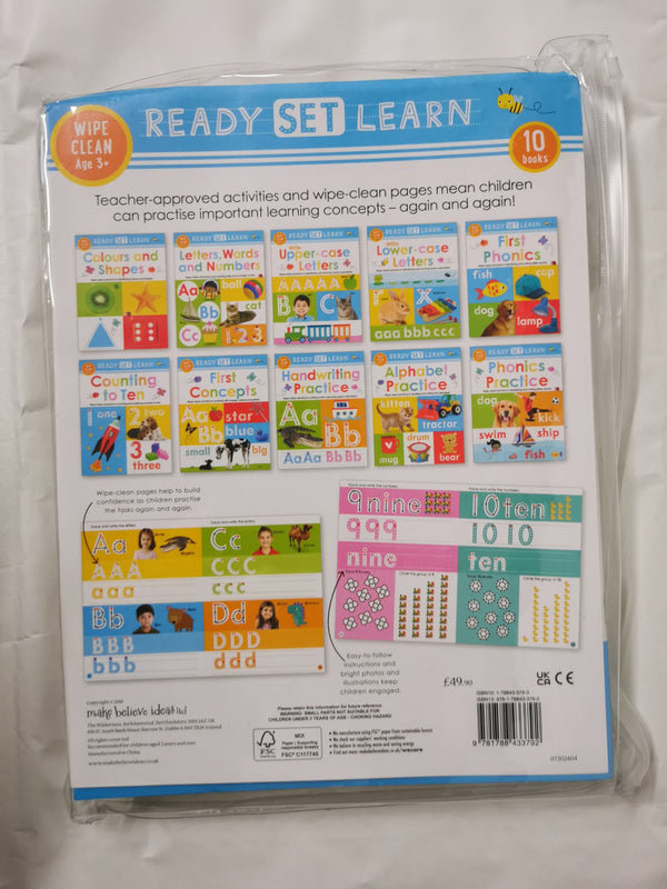 New Ready Set Learn 10 Early Learning Wipe Clean Books Colours Shapes Numbers