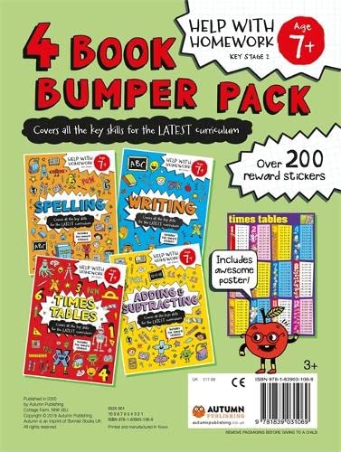 4 Book Bumper Pack 7+ (Help With Homework) Adding & Subtraction, Spelling etc