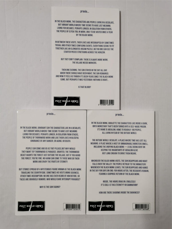 Praxis: The Black Monk, Ignorant Sun & Oubliette by Post World Games 3 Book Set