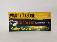 3 Gripping Crime Novels Including The Bone Code by Kathy Reichs, Want You Gone