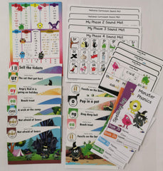 Set of Monster Phonics - Sound Mats, Spelling Logs, Tricky Word Cards, 12 Books