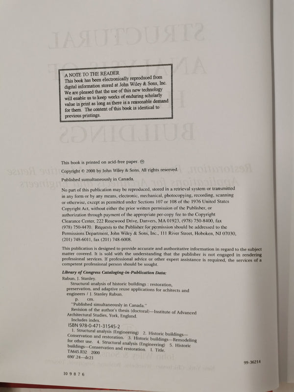 Structural Analysis of Historic Buildings for Architects and Engineers - Rabun