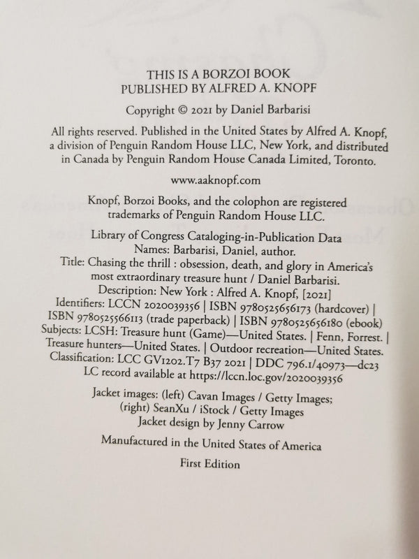 Chasing the Thrill by Daniel Barbarisi (Hardcover – Deckle Edge) *First Edition*