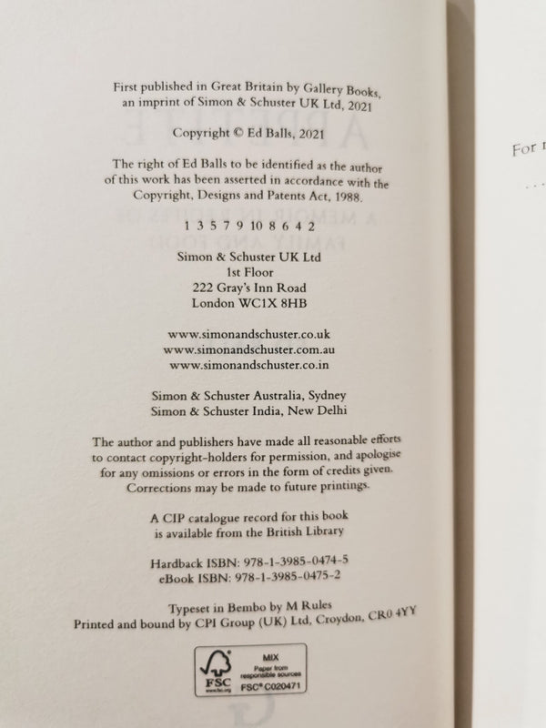 Appetite: A Memoir in Recipes of Family and Food by Ed Balls (SIGNED, 2021)