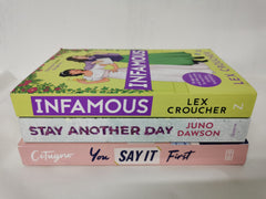 3 Young Adult Book Bundle Inc. Infamous, You Say it First & Stay Another Day