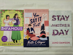 3 Young Adult Book Bundle Inc. Infamous, You Say it First & Stay Another Day