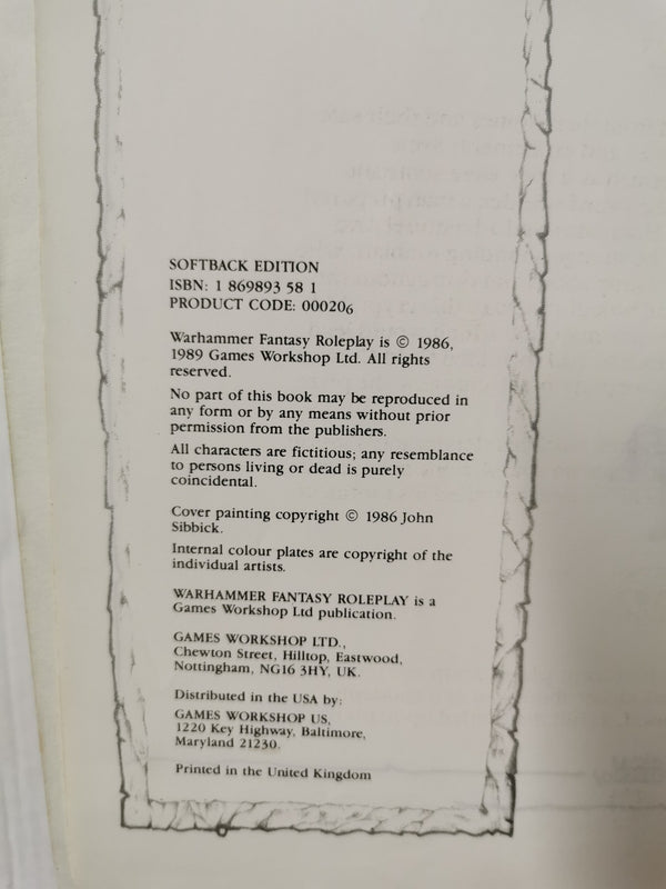 Warhammer Fantasy Roleplay (Softback Edition, 1989)