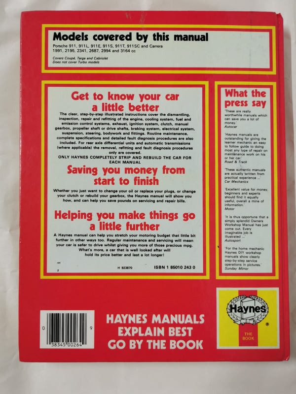 Porsche 911 Targa Carrera 1965-1985 Haynes Workshop Manual by J H Haynes