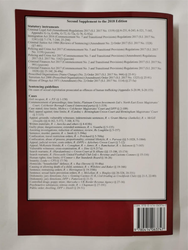 Archbold: Criminal Pleading, Evidence and Practice 2018 2nd Supplement