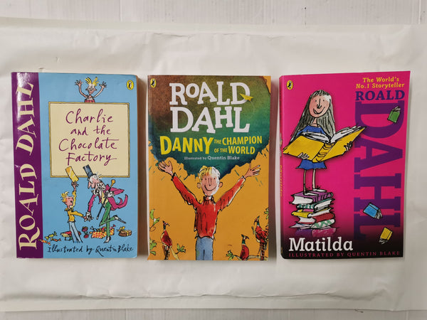 3 Roald Dahl Books: Charlie & the Chocolate Factory, Matilda & Danny the Champ