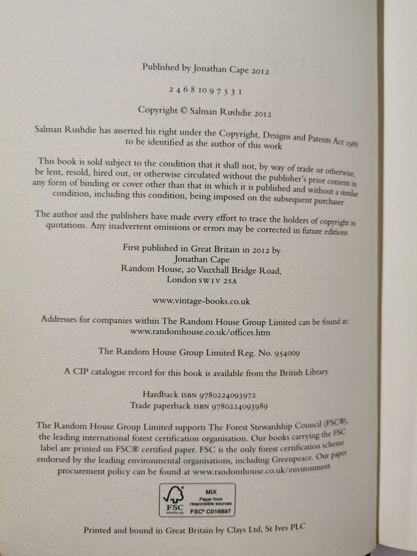 Joseph Anton: A Memoir by Salman Rushdie (Hardcover, 2012) First Edition