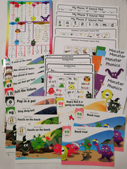 Set of Monster Phonics - Sound Mats, Spelling Logs, Tricky Word Cards, 12 Books