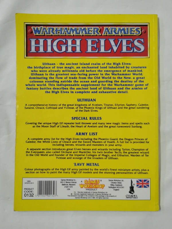 Warhammer Armies High Elves Games Workshop Paperback 1993